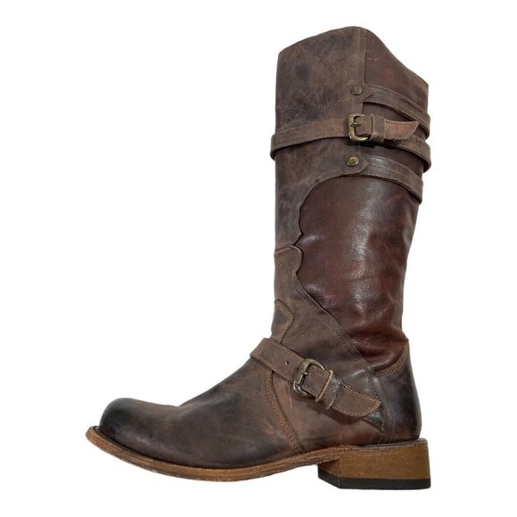 Heritage 7.5M Brown Distressed Leather Buckle Knee High Riding Boots - Picture 7 of 9